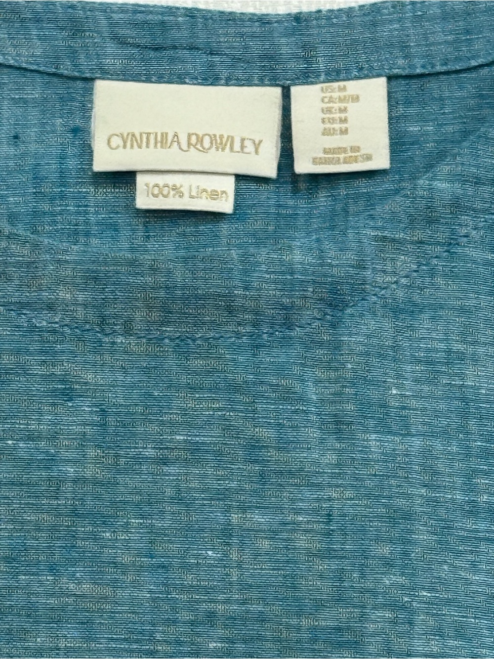 100% linen Cynthia Rowley Teal Blue Linen Short Sleeve Button-Side Top - Picture 2 of 7